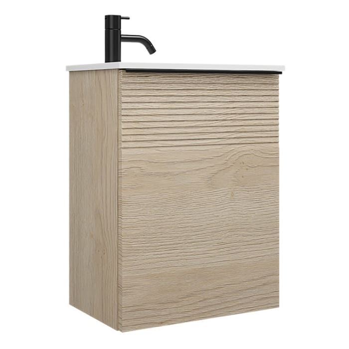 burgbad Fiumo Mineralguss-Waschtisch mit Unterschrank 47 cm, mit 1 Tür mit mit Plissée-Struktur Anschlag links, mit Griff G0200