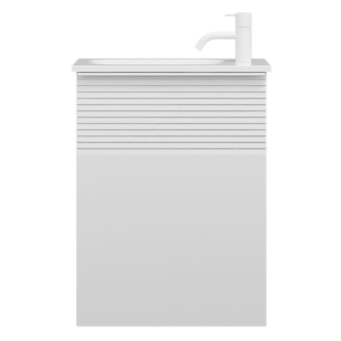 burgbad Fiumo Mineralguss-Waschtisch mit Unterschrank 47 cm, mit 1 Tür mit mit Plissée-Struktur Anschlag rechts, mit Griff G0223