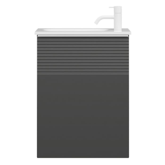 burgbad Fiumo Mineralguss-Waschtisch mit Unterschrank 47 cm, mit 1 Tür mit mit Plissée-Struktur Anschlag rechts, mit Griff G0223