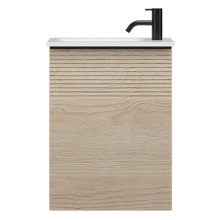 burgbad Fiumo Mineralguss-Waschtisch mit Unterschrank 47 cm, mit 1 Tür mit mit Plissée-Struktur Anschlag rechts, mit Griff G0200