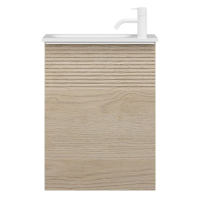 burgbad Fiumo Mineralguss-Waschtisch mit Unterschrank 47 cm, mit 1 Tür mit mit Plissée-Struktur Anschlag rechts, mit Griff G0223