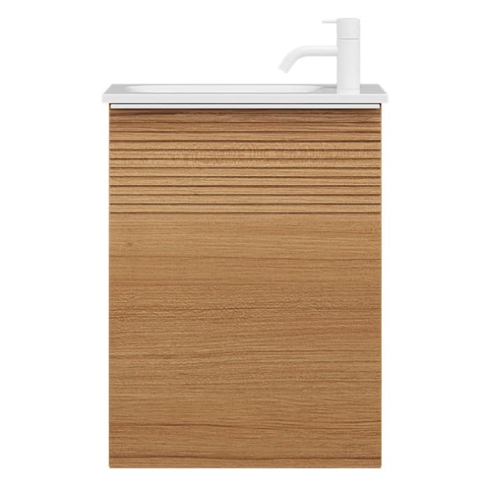 burgbad Fiumo Mineralguss-Waschtisch mit Unterschrank 47 cm, mit 1 Tür mit mit Plissée-Struktur Anschlag rechts, mit Griff G0223