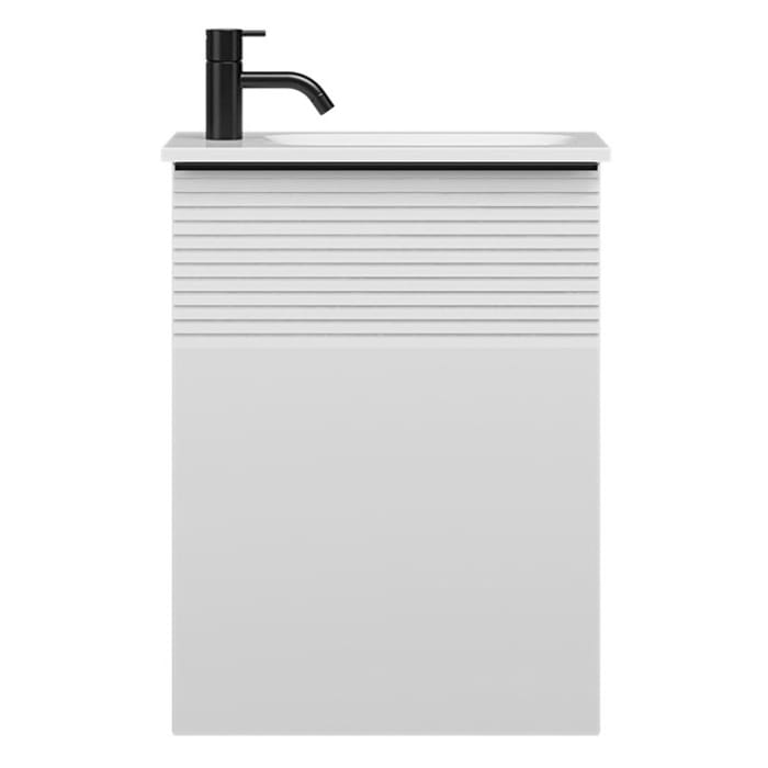 burgbad Fiumo Mineralguss-Waschtisch mit Unterschrank 47 cm, mit 1 Tür mit mit Plissée-Struktur Anschlag links, mit Griff G0200