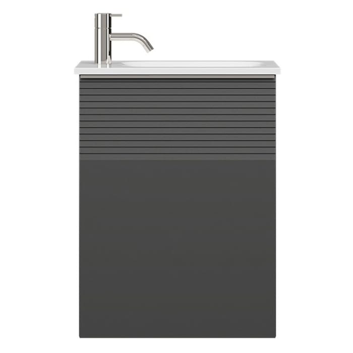 burgbad Fiumo Mineralguss-Waschtisch mit Unterschrank 47 cm, mit 1 Tür mit mit Plissée-Struktur Anschlag links, mit Griff G0146