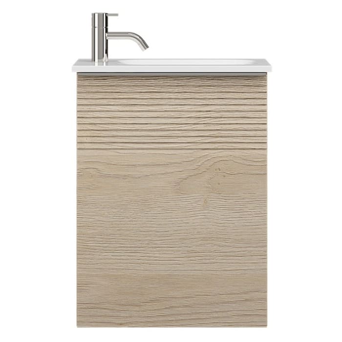 burgbad Fiumo Mineralguss-Waschtisch mit Unterschrank 47 cm, mit 1 Tür mit mit Plissée-Struktur Anschlag links, mit Griff G0146