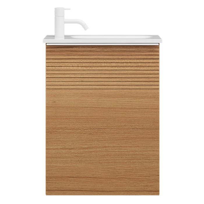 burgbad Fiumo Mineralguss-Waschtisch mit Unterschrank 47 cm, mit 1 Tür mit mit Plissée-Struktur Anschlag links, mit Griff G0223