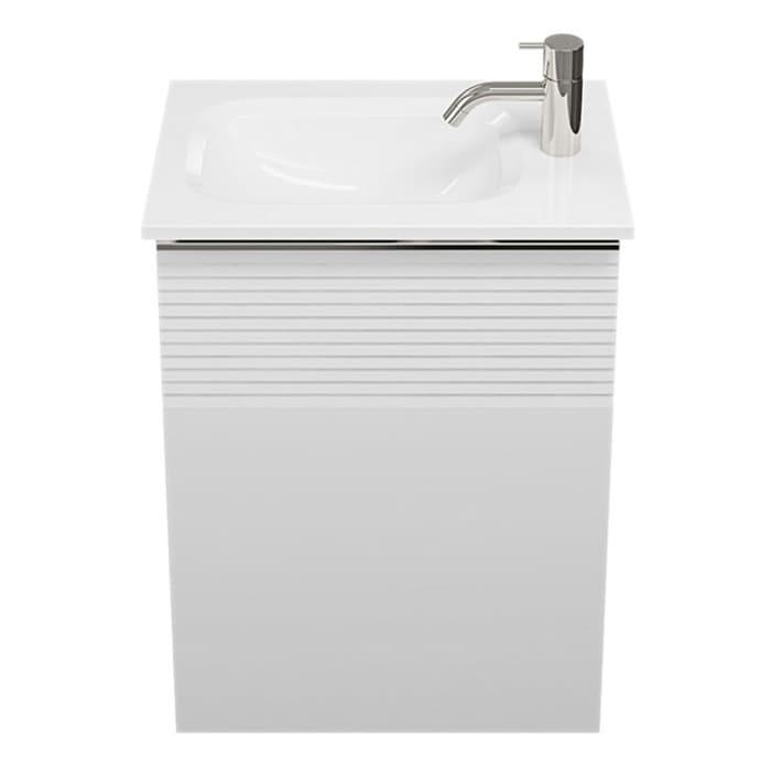 burgbad Fiumo Mineralguss-Waschtisch mit Unterschrank 47 cm, mit 1 Tür mit mit Plissée-Struktur Anschlag rechts, mit Griff G0146