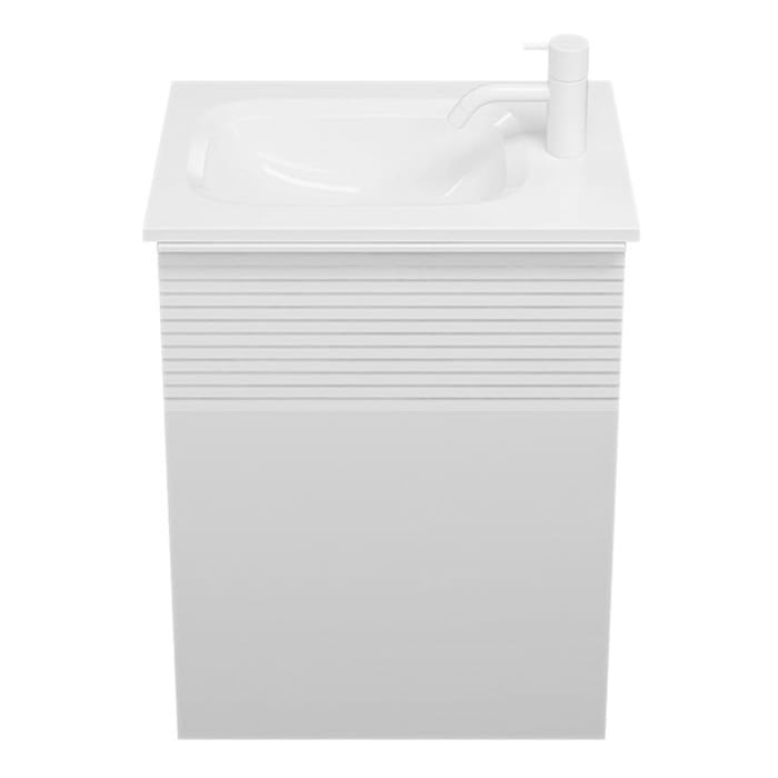 burgbad Fiumo Mineralguss-Waschtisch mit Unterschrank 47 cm, mit 1 Tür mit mit Plissée-Struktur Anschlag rechts, mit Griff G0223