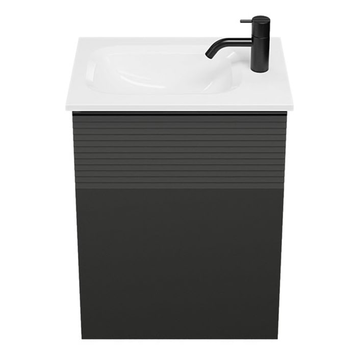 burgbad Fiumo Mineralguss-Waschtisch mit Unterschrank 47 cm, mit 1 Tür mit mit Plissée-Struktur Anschlag rechts, mit Griff G0200