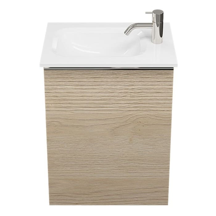 burgbad Fiumo Mineralguss-Waschtisch mit Unterschrank 47 cm, mit 1 Tür mit mit Plissée-Struktur Anschlag rechts, mit Griff G0146