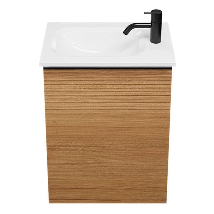 burgbad Fiumo Mineralguss-Waschtisch mit Unterschrank 47 cm, mit 1 Tür mit mit Plissée-Struktur Anschlag rechts, mit Griff G0200