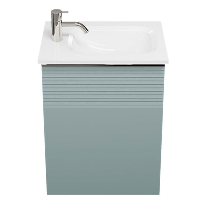 burgbad Fiumo Mineralguss-Waschtisch mit Unterschrank 47 cm, mit 1 Tür mit mit Plissée-Struktur Anschlag links, mit Griff G0146