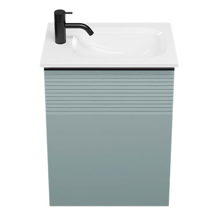 burgbad Fiumo Mineralguss-Waschtisch mit Unterschrank 47 cm, mit 1 Tür mit mit Plissée-Struktur Anschlag links, mit Griff G0200