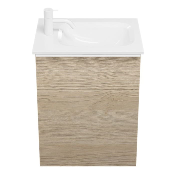 burgbad Fiumo Mineralguss-Waschtisch mit Unterschrank 47 cm, mit 1 Tür mit mit Plissée-Struktur Anschlag links, mit Griff G0223