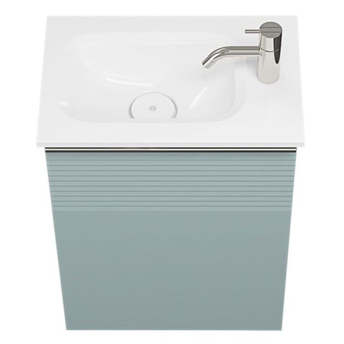 burgbad Fiumo Mineralguss-Waschtisch mit Unterschrank 47 cm, mit 1 Tür mit mit Plissée-Struktur Anschlag rechts, mit Griff G0146