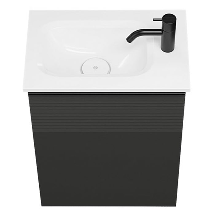 burgbad Fiumo Mineralguss-Waschtisch mit Unterschrank 47 cm, mit 1 Tür mit mit Plissée-Struktur Anschlag rechts, mit Griff G0200