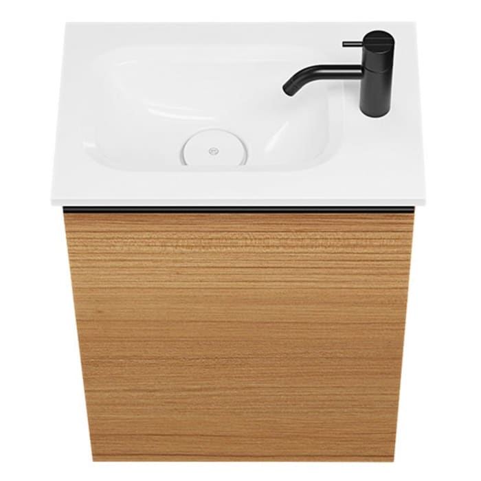 burgbad Fiumo Mineralguss-Waschtisch mit Unterschrank 47 cm, mit 1 Tür mit mit Plissée-Struktur Anschlag rechts, mit Griff G0200