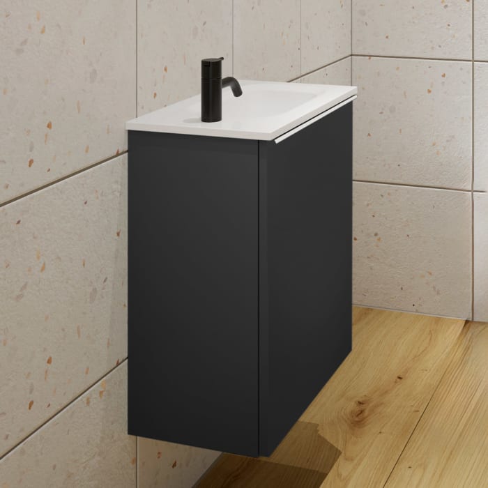 burgbad Fiumo Mineralguss-Waschtisch mit Unterschrank 47 cm, mit 1 Tür, Anschlag rechts, mit Griff G0223