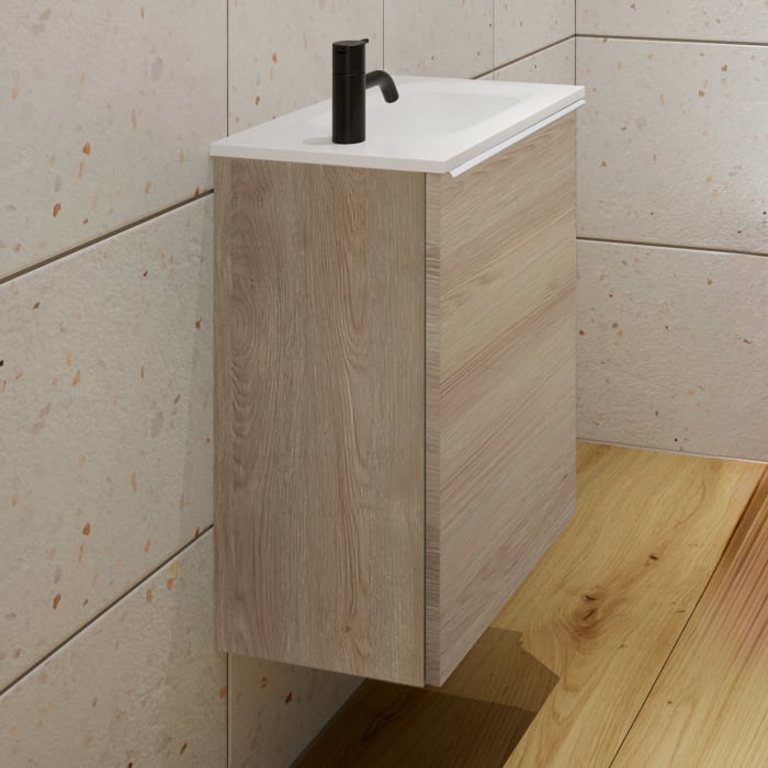 burgbad Fiumo Mineralguss-Waschtisch mit Unterschrank 47 cm, mit 1 Tür, Anschlag rechts, mit Griff G0223