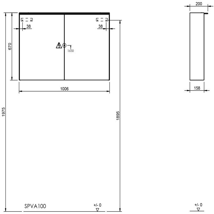 burgbad Ilo Spiegelschrank mit LED-Beleuchtung 100,6 x 67 cm, 2 Spiegeltüren