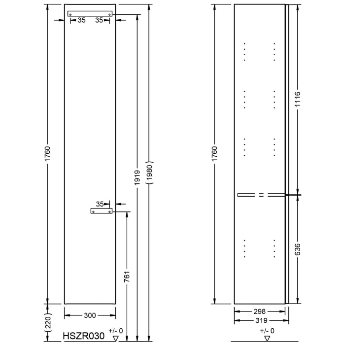 burgbad Ilo Hochschrank 30 x 176 cm, 2 Türen, rechts