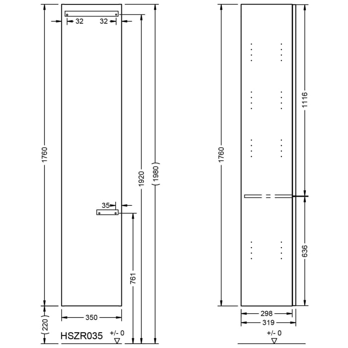 burgbad Ilo Hochschrank 35 x 176 cm, 2 Türen, rechts