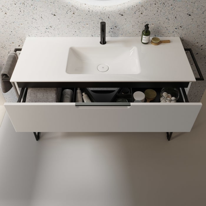 burgbad Ilo Waschtisch mit Waschtischunterschrank 82 x 31 cm, 1 Auszug