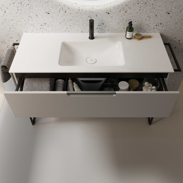 burgbad Ilo Waschtisch mit Waschtischunterschrank 82 x 31 cm, 1 Auszug