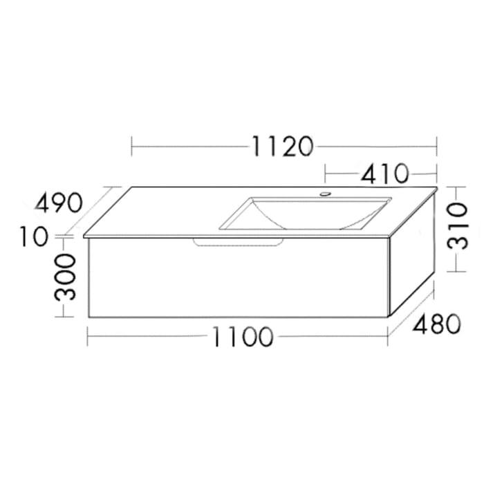 burgbad Ilo Waschtisch mit Waschtischunterschrank 112 x 31 cm, 1 Auszug