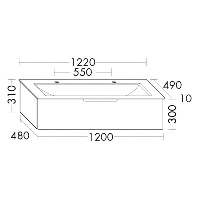 burgbad Ilo Waschtisch mit Waschtischunterschrank 122 x 31 cm, 1 Auszug
