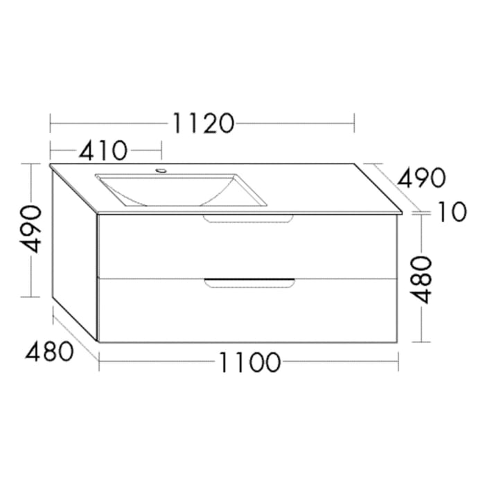 burgbad Ilo Waschtisch mit Waschtischunterschrank 112 x 49 cm, 1 Auszug, 1 Schublade