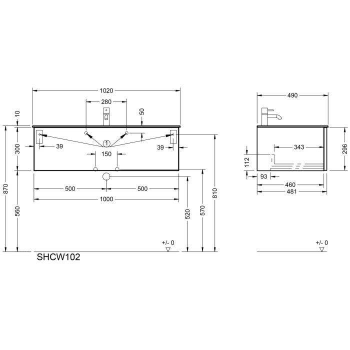 burgbad Ilo Waschtisch mit Waschtischunterschrank 102 x 31 cm, 1 Auszug
