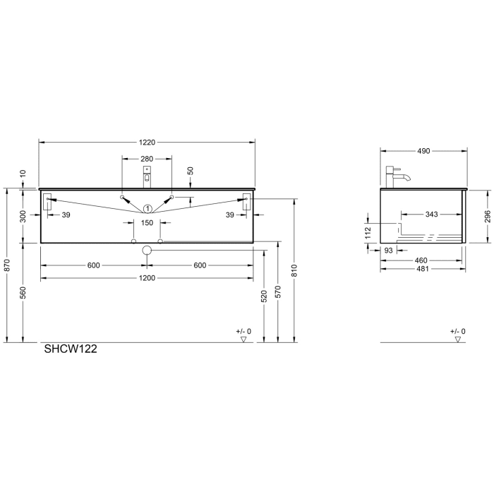burgbad Ilo Waschtisch mit Waschtischunterschrank 122 x 31 cm, 1 Auszug