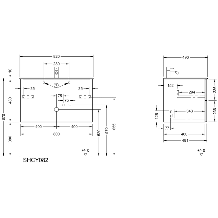 burgbad Ilo Waschtisch mit Waschtischunterschrank 82 x 49 cm, 1 Auszug, 1 Schublade