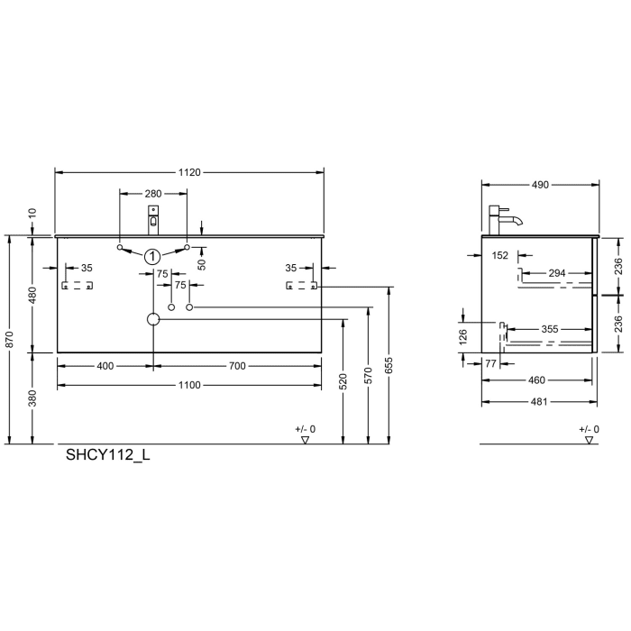 burgbad Ilo Waschtisch mit Waschtischunterschrank 112 x 49 cm, 1 Auszug, 1 Schublade