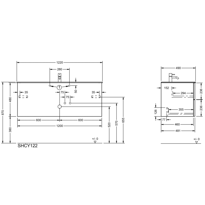 burgbad Ilo Waschtisch mit Waschtischunterschrank 122 x 49 cm, 1 Auszug, 1 Schublade