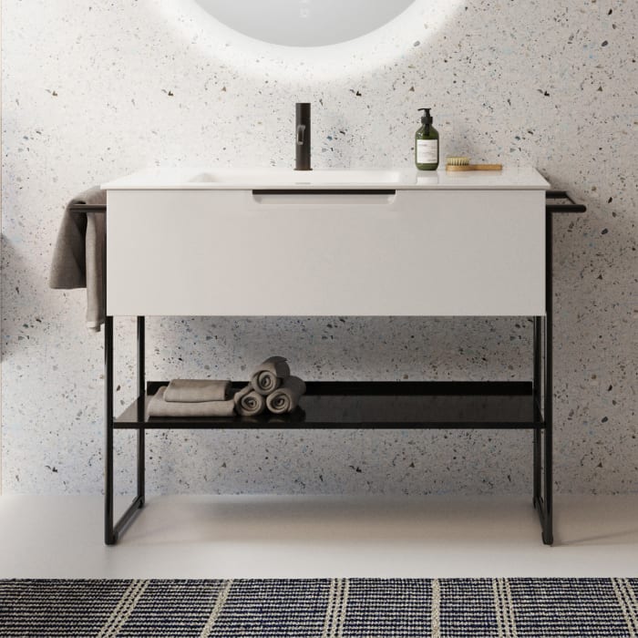 burgbad Ilo Waschtisch mit Waschtischunterschrank 112 x 31 cm, 1 Auszug