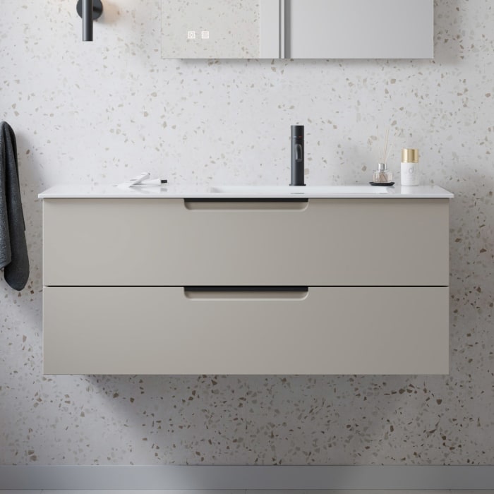 burgbad Ilo Waschtisch mit Waschtischunterschrank 112 x 49 cm, 1 Auszug, 1 Schublade