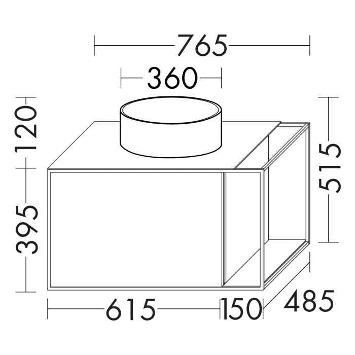 burgbad Junit Waschtischkombination mit Keramik-Aufsatzwaschtisch 76,5 cm, Handtuchhalter rechts