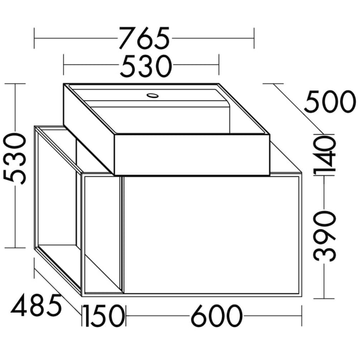 burgbad Junit Waschtischkombination mit Keramik-Waschtisch Rechts 76,5 cm