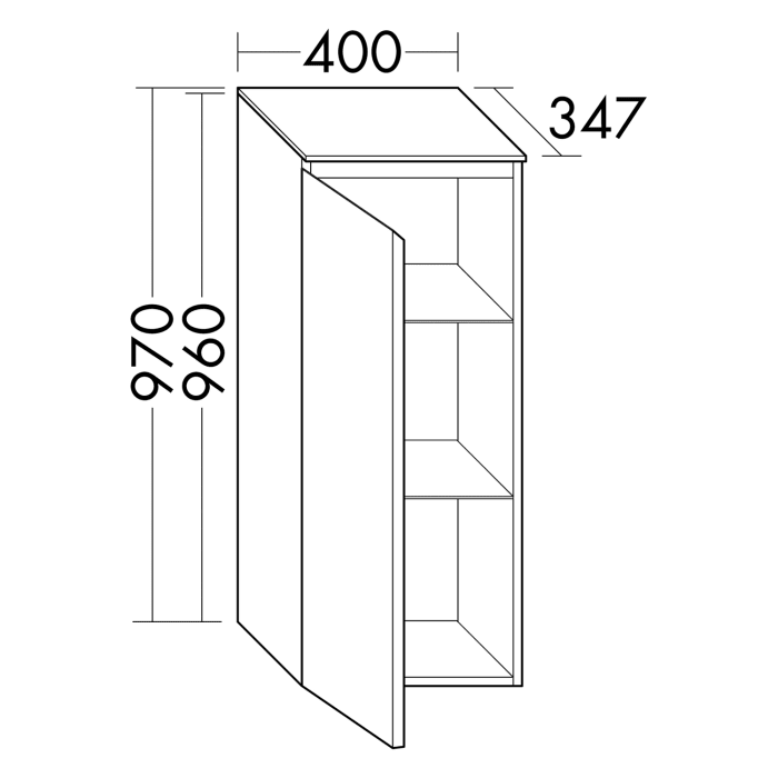 burgbad Lin20 Halbhoher Schrank 40 x 35,5 x 97 cm, mit 1 Tür, links