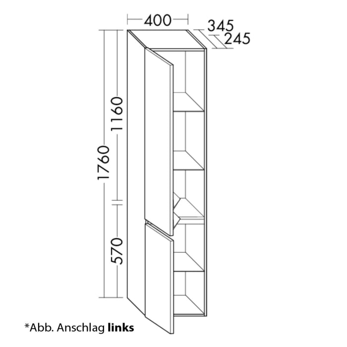 burgbad Lin20 Hochschrank 40 x 34,5 cm, mit 2 Türen, rechts