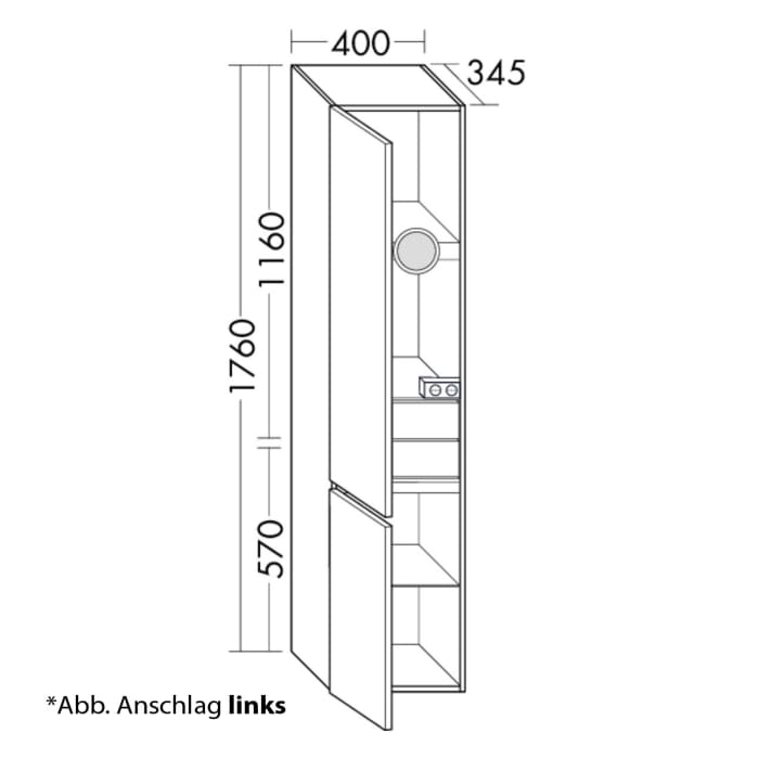 burgbad Lin20 Hochschrank 40 x 34,5 cm, mit 2 Türen, links