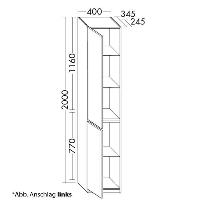 burgbad Lin20 Hochschrank 40 x 24,5 cm, mit 2 Türen, links