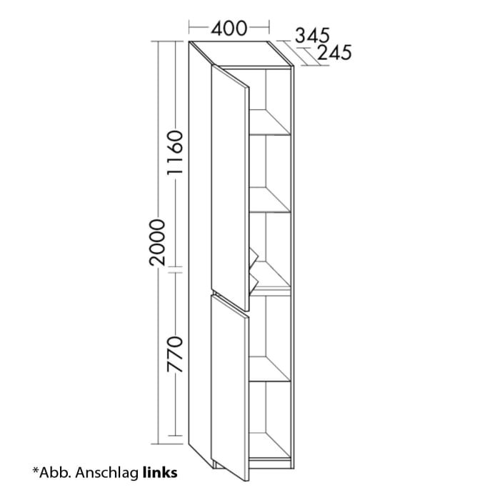 burgbad Lin20 Hochschrank 40 x 34,5 cm, mit 2 Türen, links