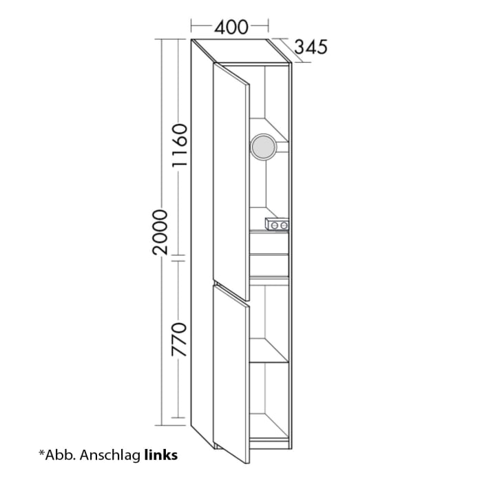 burgbad Lin20 Hochschrank 40 x 34,5 cm, mit 2 Türen, links