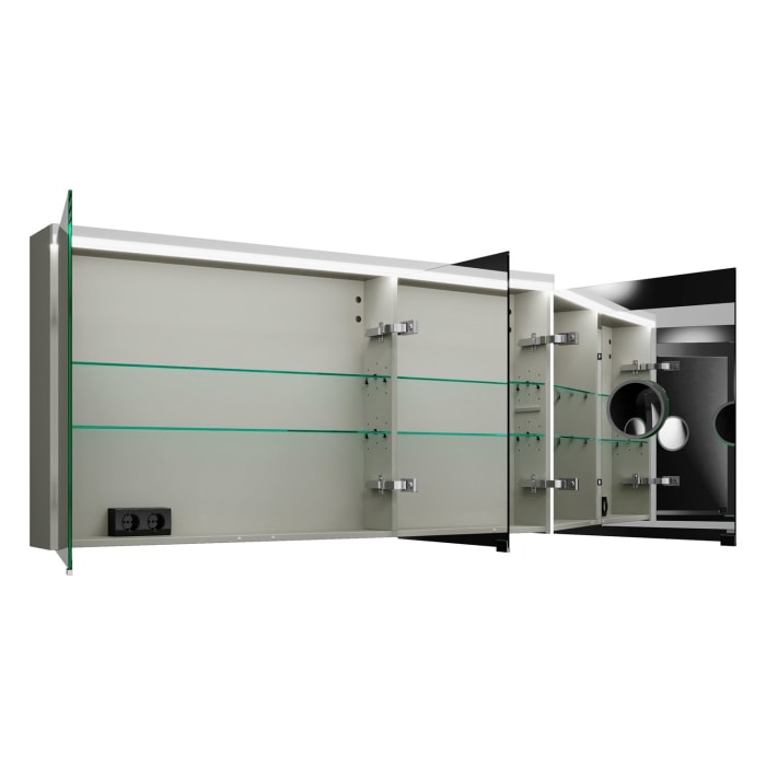 burgbad Lin20 Spiegelschrank mit LED-Beleuchtung, 140 cm, 3 Spiegeltüren, links