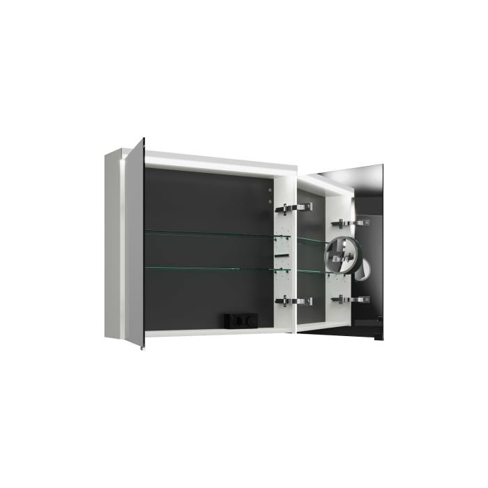 burgbad Lin20 Spiegelschrank mit LED-Beleuchtung, 80 cm, 2 Spiegeltüren, mit Waschtischbeleuchtung