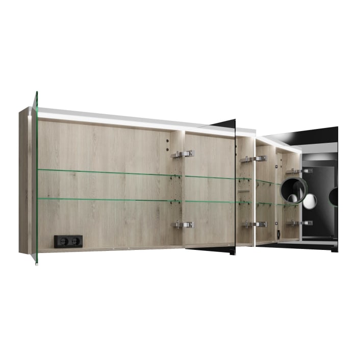 burgbad Lin20 Spiegelschrank mit LED-Beleuchtung, 140 cm, 3 Spiegeltüren, links, mit Waschtischbeleuchtung