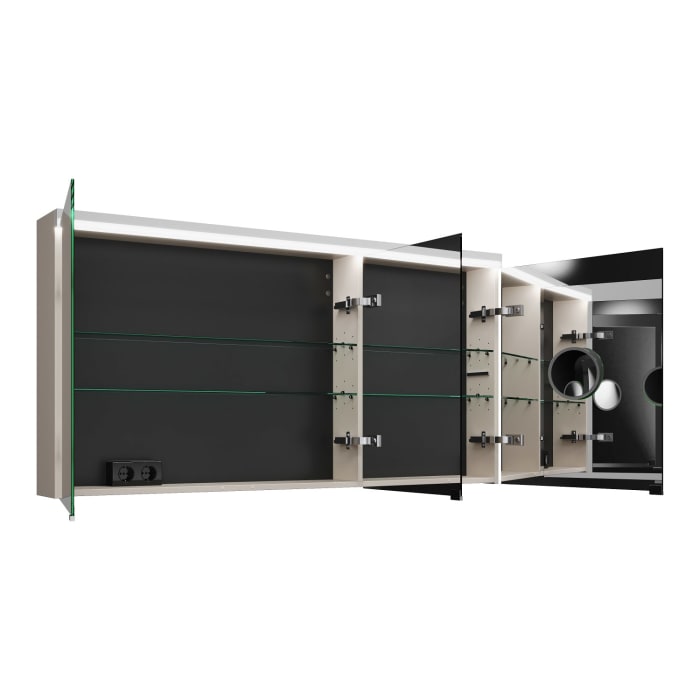 burgbad Lin20 Spiegelschrank mit LED-Beleuchtung, 140 cm, 3 Spiegeltüren, links, mit Waschtischbeleuchtung